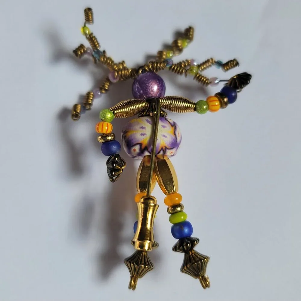 Funky, Folk-art, Bohemian Style Doll-Like Figure Handcrafted Brooch